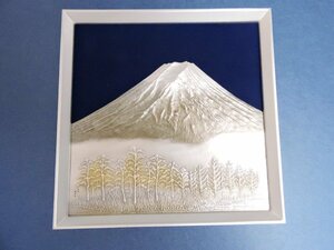 シルバー999 純銀製 TAKEHIKO レリーフアート 壁掛け 富士山 銀工芸品 フレーム約38×41㎝