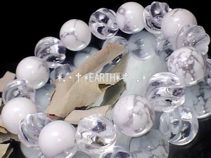 天然石★12ミリ螺旋彫トルネ-ド水晶*ハウライト　数珠　送料無料　匿名発送