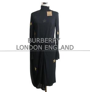 新品同様 BURBERRY LONDON ENGLAND バーバリーロンドンイングランド サイズ40 スターパターン 長袖 膝丈 ワンピース ドレス ベージュ系