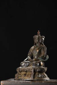 ▽鴻▽銅製 泥金 三面觀音像 置物 古賞物 中国古玩 中国古美術
