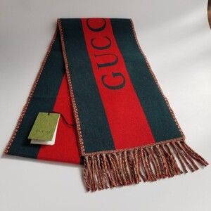 新品 GUCCI グッチ ウェブ ジャカード ウール マフラー ベージュ/グリーン/レッド 765626 4G200 3179 日本未入荷