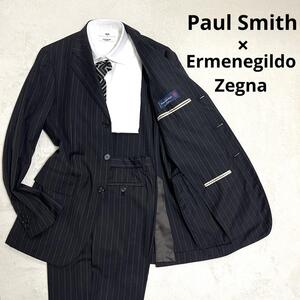 【最高峰の逸品】Paul Smith × Ermenegildo Zegna ポールスミス × エルメネジルド ゼニア セットアップスーツ ブラック L ストライプ