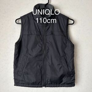 OLD UNIQLO★ユニクロ キッズ 110cm リバーシブルベスト 黒 ブラック グレー ジップアップ ナイロン フリースベスト 男児　女児　子供