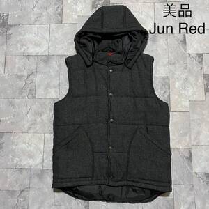 美品 Jun Red ジュンレッド 中綿ベスト ウール フード取り外し可 Jun men ジュンメン グレー サイズI(S相当)玉FS1188