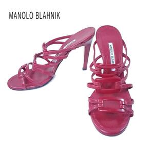 hws01397 マノロブラニク MANOLO BLAHNIK サンダル ミュール EU37 1/2 バックル 3連 レッド イタリア製