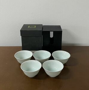 KCK669 新品未使用 第一陶器 是 青白磁煎茶揃 5客 煎茶碗 汲み出し茶碗 煎茶道具