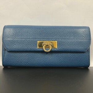 【中古】フェラガモ ガンチーニ 長財布＜財布＞ Salvatore Ferragamo ゴールド金具 カードケース 小銭入れ コインケース 札入れ 折りたたみ