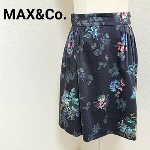 マックスアンドコー MAX&Co. 美品 上品 華やか 大人女性 タイトスカート ひざ丈 花柄 総柄 ポケット付き 紺色 40 Lサイズ レディース