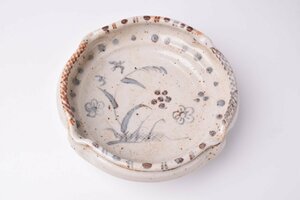 【 絵志野　草花鳥文鉢　時代　コレクター所蔵品 】