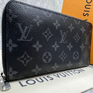 【現行 極美品】ルイヴィトン LOUIS VUITTON ジッピーオーガナイザーNM 長財布 ラウンド モノグラム エクリプス メンズ ビジネス 黒 M82081