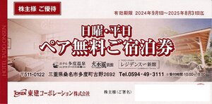 東建コーポレーション株主優待 日曜・平日ペア無料宿泊券