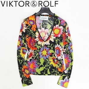 美品◆VIKTOR&ROLF ヴィクター＆ロルフ 花柄 コットン フリル Vネック 長袖 トップス カットソー 38