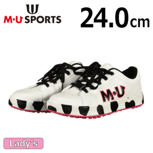 【レディース】M・U SPORTS ダルメシアン柄 スパイクレスシューズ 703J6600【MUスポーツ】【ホワイト】【24.0cm】【GolfShoes】