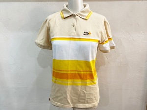 ☆le coq sportif GOLF/ルコックスポルティフ ゴルフ ポロシャツ sizeM レディース ベージュ系 ボーダー ライン入 古着 used☆