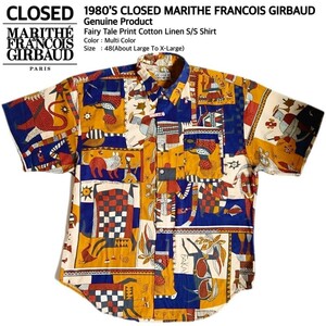 超稀少 80S CLOSED MARITHE FRANCOIS GIRBAUD クローズド 国内正規品 最高級童話プリントコットンリネン半袖シャツ 48(L-XL) 極美品 