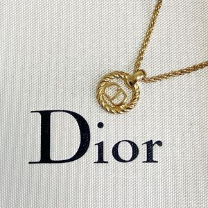 美品!! クリスチャン ディオール Christian Dior ネックレス ペンダント CD サークル ロゴ ゴールド アンティーク ヴィンテージ 金色 刻印