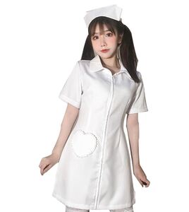 2点セット ハロウィン コスプレ ナース服 ナース 看護婦 制服 ワンピース ナースキャップ