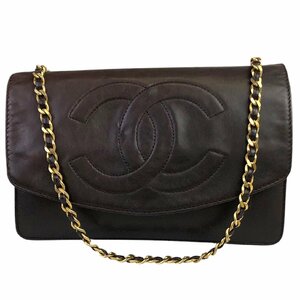 【1円～】シャネル CHANEL 財布 長財布 チェーンウォレット ショルダーバッグ マトラッセ 3番台 ココマーク ブラウン ゴールド金具 中古