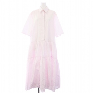 セシリーバンセン Cecilie Bahnsen SHIRT DRESS シャツワンピース ロング 半袖 プルオーバー 比翼ボタン ギャザー UK8 M ピンク /KH レディ