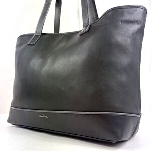 極美品/現行モデル●Paul Smith ポールスミス メンズ トートバッグ ビジネス ハンドバッグ 大容量 A4可 レザー ブラック 黒