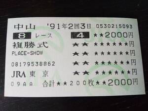 1991年 500万下 はずれ複勝馬券 『メジロシャネル』他場