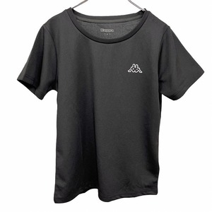 カッパ 【新品】KAPPA Tシャツ 吸汗 速乾 ロゴプリント 英字 文字 半袖 スポーツ ポリ100% L ブラック 黒×白×グレー レディース