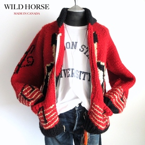 【WILD HORSE】60年代TALONジッパー装着 カナダ製 カウチンニット!! （ギター 音符柄 肉厚 ショール カーディガン）