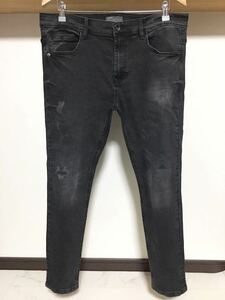 伸縮性抜群 春夏 美品 ZARA MAN ウルトラ ストレッチ スキニー 送料230円 44 34 ダメージ デニム メンズ パンツ ジーンズ ブラック 黒