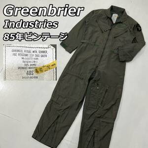 85年【GREENBRIER INDUSTRIES】ビンテージ ミリタリー フライトスーツ MIL-C-8314A オールインワン つなぎ OLD YKK セージグリーン