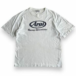 90s 00s Arai HELMET アライ ヘルメット 半袖 プリント ロゴ コットン Tシャツ S/S バイク レーシング 企業物 古着 M相当 ホワイト