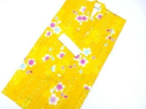 女の子 女児 子供浴衣 黄色地に桜 花吹雪 100ｃｍ 新品 170