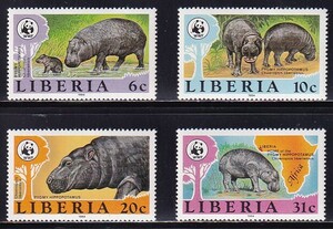 23 リベリア【未使用】＜「 1984 世界自然保護基金・動物」 4種完 ＞