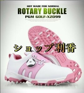 ゴルフ　シューズ　golf　キッズ　男女兼用　子供用　カジュアル　運動靴　防水　軽量　通気性が良い　ホワイト/ピンク　23.5cm