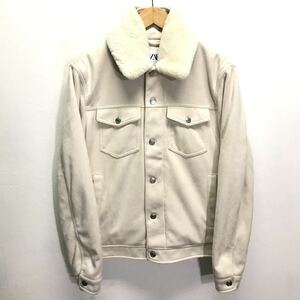 ☆美品☆【ZARA】 ザラ ムートン調ブルゾン アウター ジャケット ボア 中綿 ショート丈 キレイめ シンプル オフホワイト メンズ S /Y6843ii