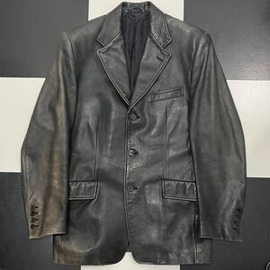 【652】 最高級 ポールスミス 羊 革 レザー テーラード ジャケット L 黒 ブラック black paul smith ラム leather jacket