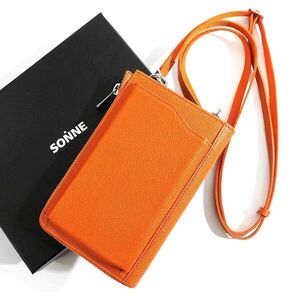 □SONNE ゾンネ 新品 定価1.7万 CLAUDIO エンボスレザー 牛革 iPhone対応 スマホショルダー ショルダーバッグ SOX017 GRY 2▲016▼bus048so