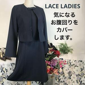 LACE LADIES ワンピーススーツ　紺　L リボン付　卒園式卒業式