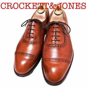 280.CROCKETT&JONES クロケットアンドジョーンズ SURREY キャップトゥ ストレートチップ ビジネスシューズ 本革 ブラウン 6.5E