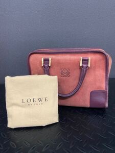 E361★LOEWE ロエベ アナグラム レザー ハンドバッグ バッグ トートバッグ レッド系 カバン バッグ レディース 使用感あり