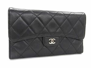 1円 ■美品■ CHANEL シャネル ココマーク マトラッセ ラムスキン 三つ折り 長財布 ウォレット 小銭入れ 札入れ ブラック系 FB3103