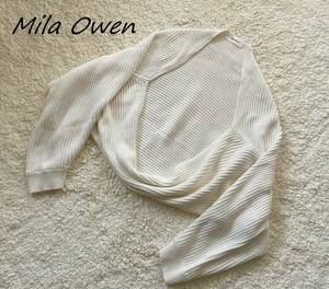 美品　ミラオーエン Mila Owen 変形カーディガン　サイズ0（S～Mサイズ）白　麻混