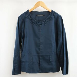 GREEN LABEL RELAXING UNITED ARROWS フリル フック 切替し ノーカラー ジャケット 40 ネイビー 紺 レディース PC2205-461