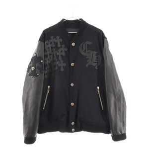 CHROME HEARTS クロムハーツ LETTERMAN レターマン CHマルチレザーパッチレザースリーブ ブルゾン JVPタグ ブラック