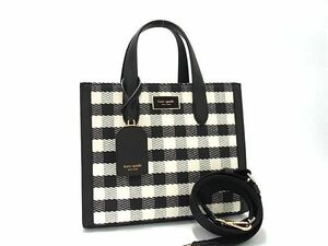 1円 ■極美品■ kate spade ケイトスペード KF849 マンハッタン キャンバス チェック柄 2WAY ショルダー ハンドバッグ ブラック系 AY6321