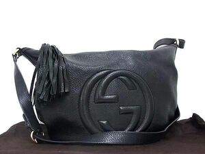 1円 ■美品■ GUCCI グッチ 295175 ソーホー インターロッキングG レザー タッセル クロスボディ ショルダーバッグ ブラック系 FA9647