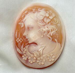 【シェルカメオ】50.0×40.0mm 9.8gルース 彫刻 貴婦人 SHELL カメオブローチ ルース shell CAMEO jewelry 作家物 アンティーク 