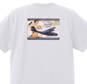 米軍戦闘機系 Tシャツ 白 Ｑ ロカビリーミリタリーアメカジレトロ ノーズアート バーガスガール ピンナップガール 1940s オールディーズ