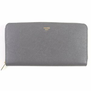 美品□CELINE セリーヌ 10B553BEL ラージ ジップドウォレット レザー ラウンドファスナー 長財布 グレー 箱・保存袋付き イタリア製