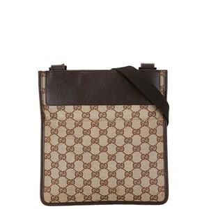 グッチ GGキャンバス 斜め掛け ショルダーバッグ 27639 ベージュ ブラウン キャンバス レザー レディース GUCCI 【中古】