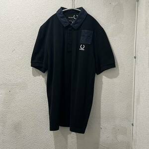 RAF SIMONS FRED PERRY ラフシモンズ フレッドペリー デニム 鹿の子 ポロシャツ半袖 size38 ブラック【表参道t09】